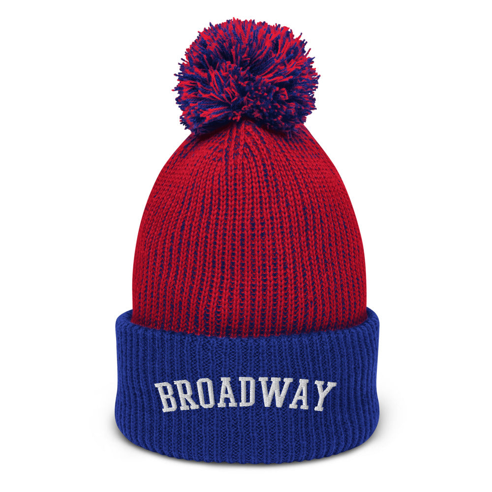 Broadway Varsity Embroidered Pom Beanie