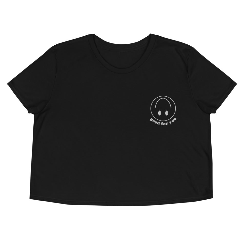 Sarcastic Smiley Embroidered Cropped T-Shirt