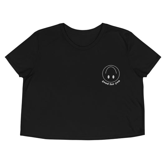 Sarcastic Smiley Embroidered Cropped T-Shirt